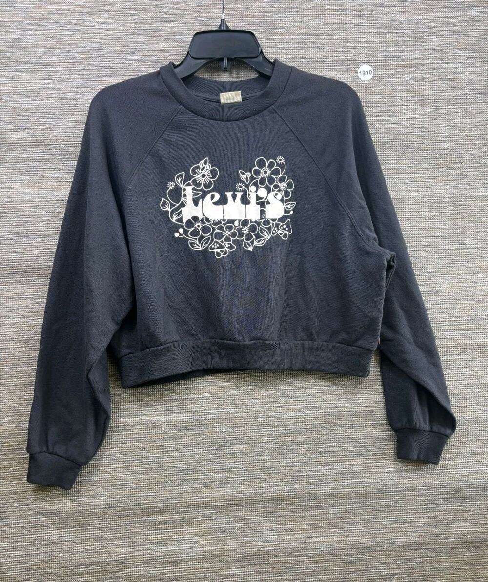 Levi's Retro Cosmos Flower Sweartshirt Womens S Black Cropped Long Sleeve NEW